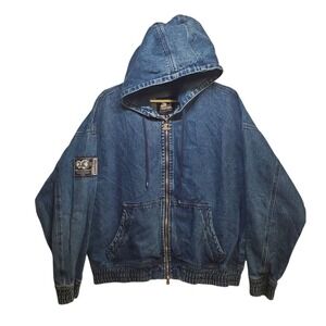 Starter Black Label Mens M Denim Hoodie Jacket Blue Full Zip Streetwear Bomber